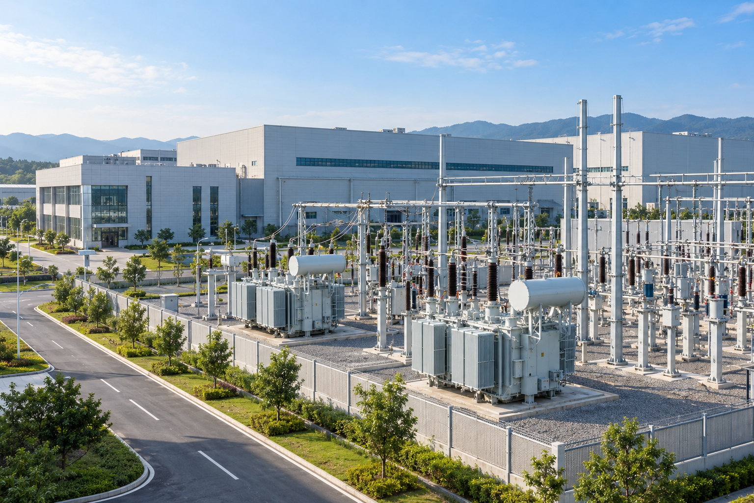 AI-generated industrial power distribution scene