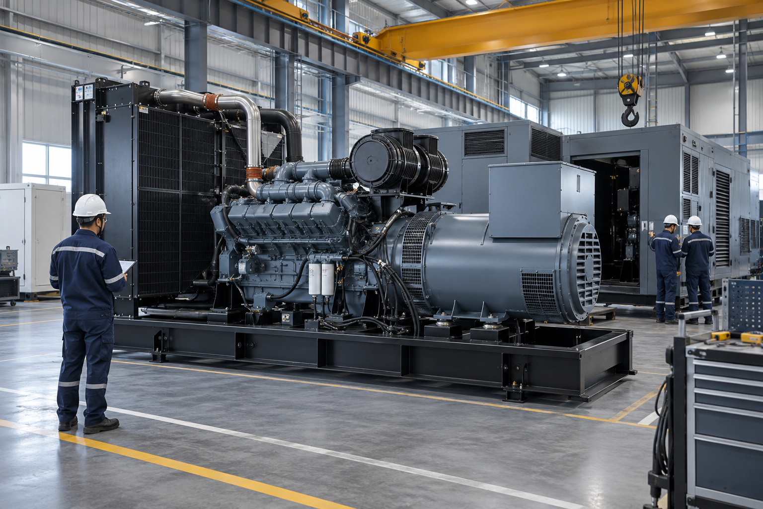 AI-generated diesel generator workshop scene